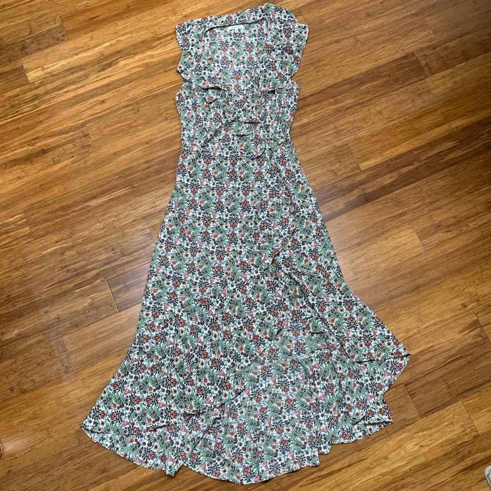 Max Studio Womens Floral High-Low Ruffle Wrap Midi Dress Size Small 8901C51